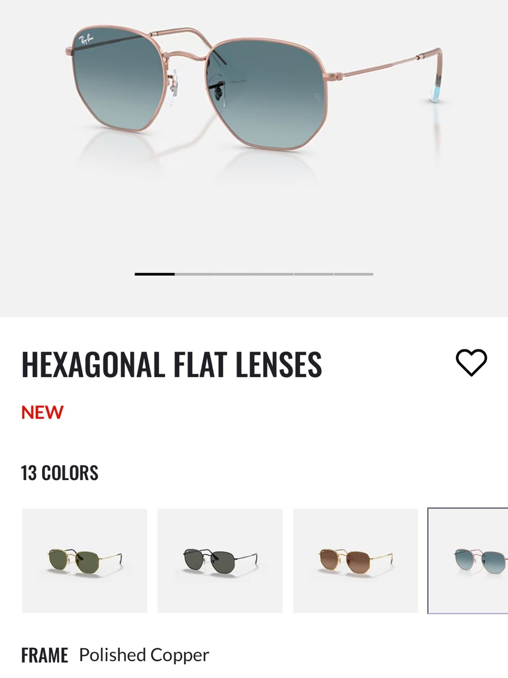 Ray-Ban Hexagonal Flat Lenses Sunglasses - Rose Gold Frame, Blue Gradient Lenses